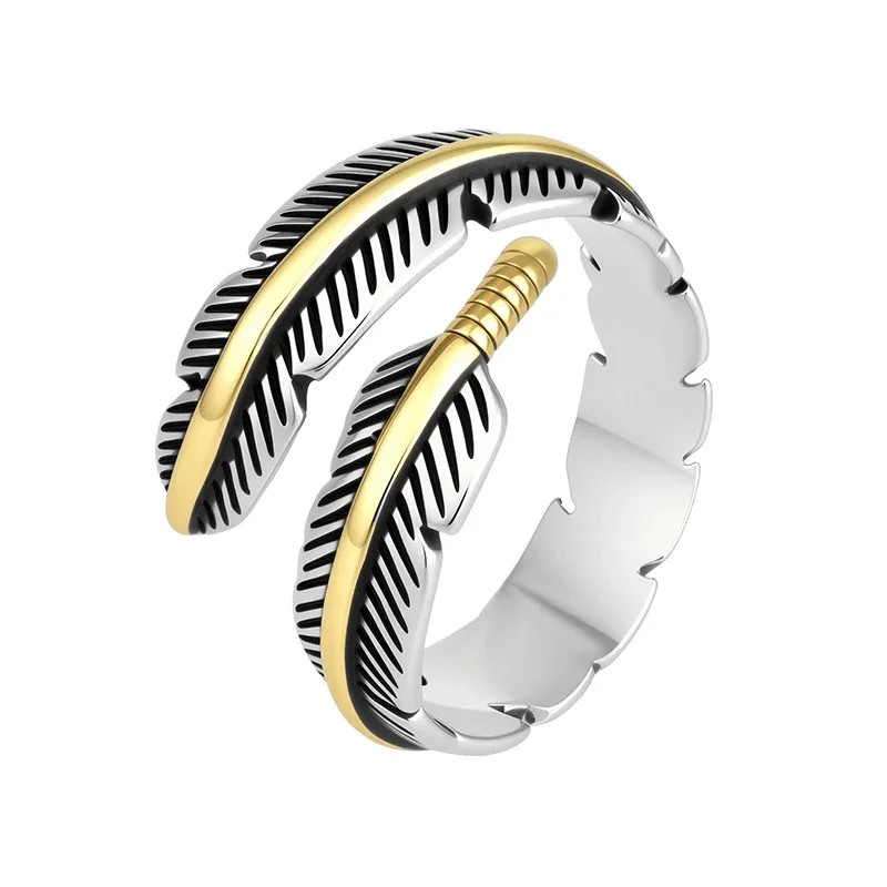 Vintage Two-Tone Feather Ribbed Open Copper Ring