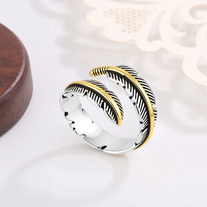 Vintage Two-Tone Feather Ribbed Open Copper Ring