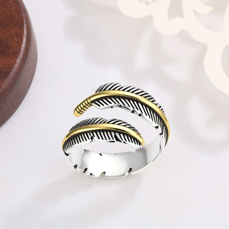 Vintage Two-Tone Feather Ribbed Open Copper Ring