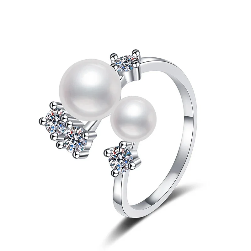 Luminous Pearl Prong-Set 925 Sterling Silver Open Ring
