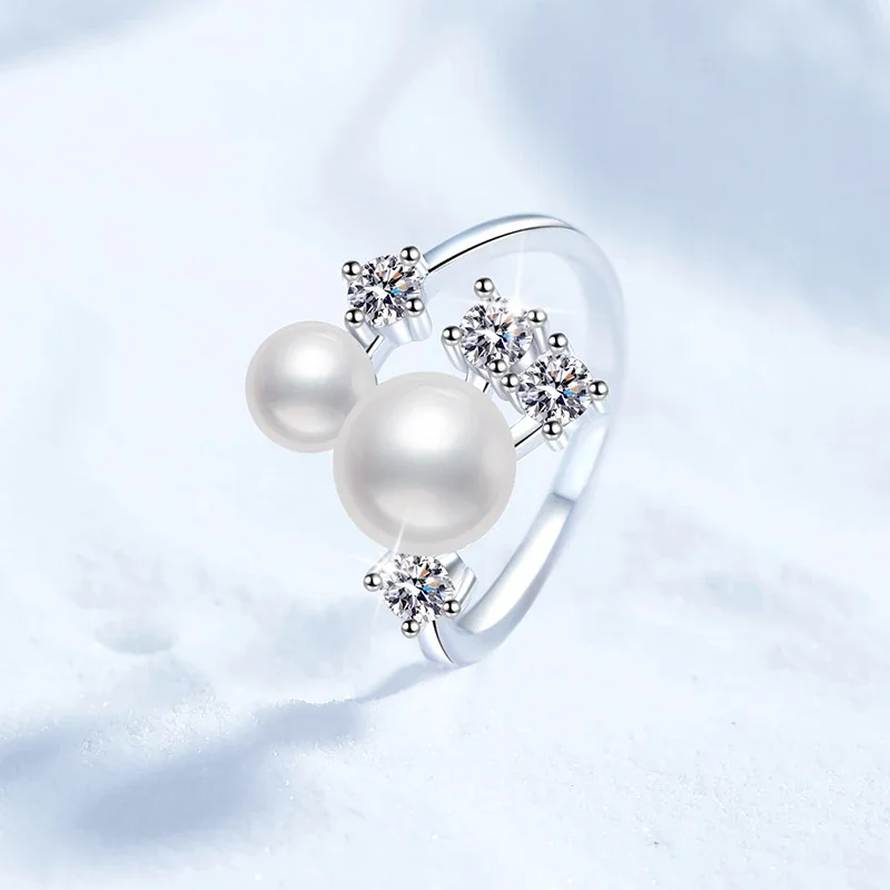 Luminous Pearl Prong-Set 925 Sterling Silver Open Ring