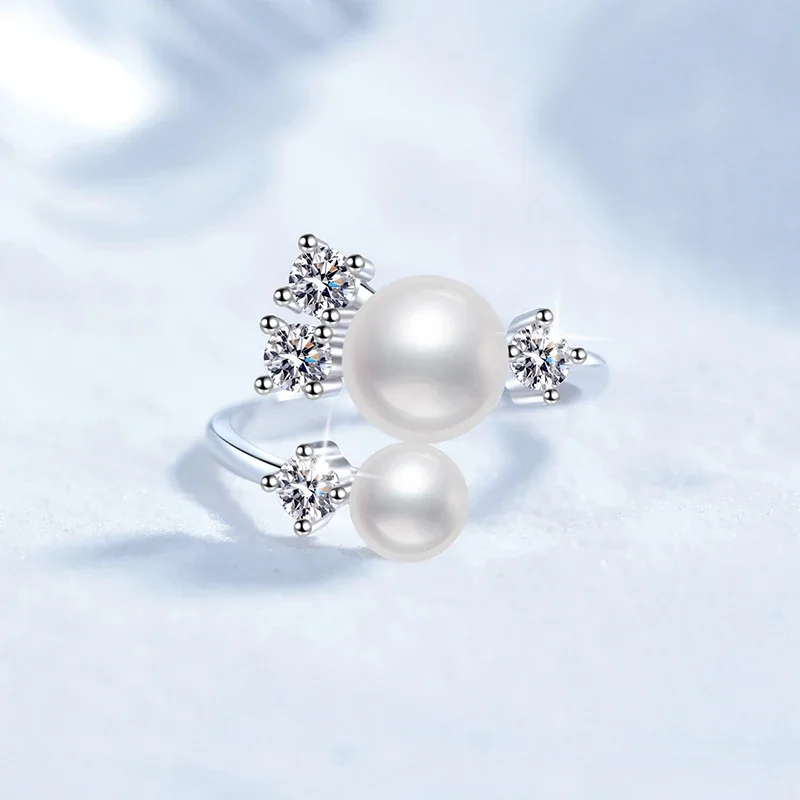Luminous Pearl Prong-Set 925 Sterling Silver Open Ring