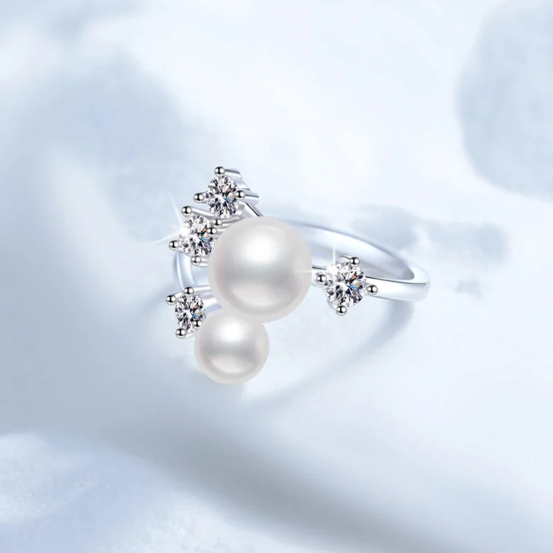 Luminous Pearl Prong-Set 925 Sterling Silver Open Ring