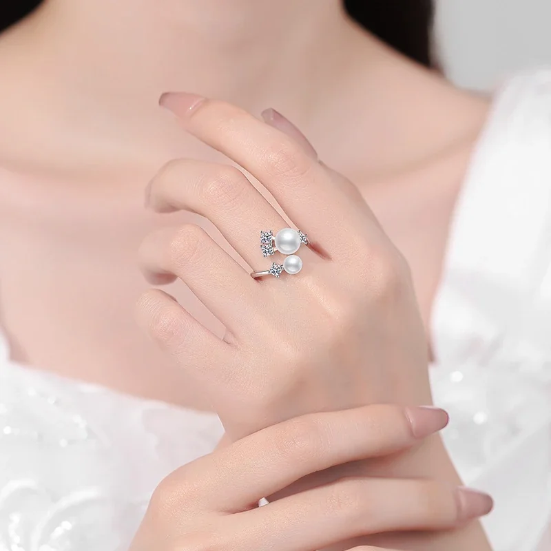 Luminous Pearl Prong-Set 925 Sterling Silver Open Ring