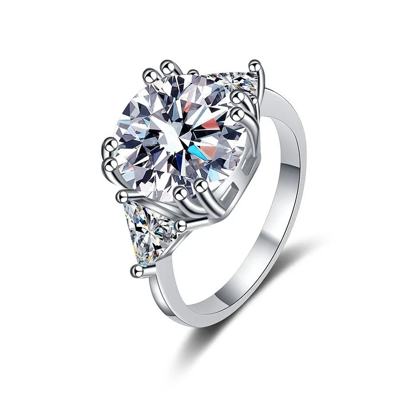 Brilliant 925 Sterling Silver Round & Trillion Moissanite Ring