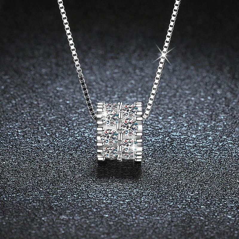Radiant 925 Sterling Silver Six-Round-Stone Grid Necklace