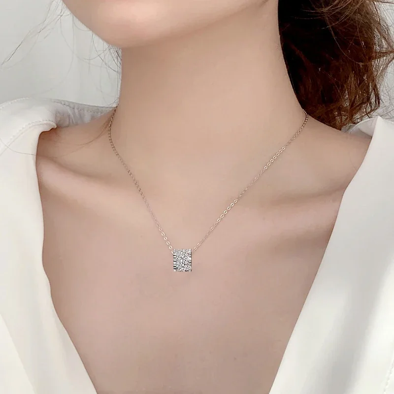 Radiant 925 Sterling Silver Six-Round-Stone Grid Necklace