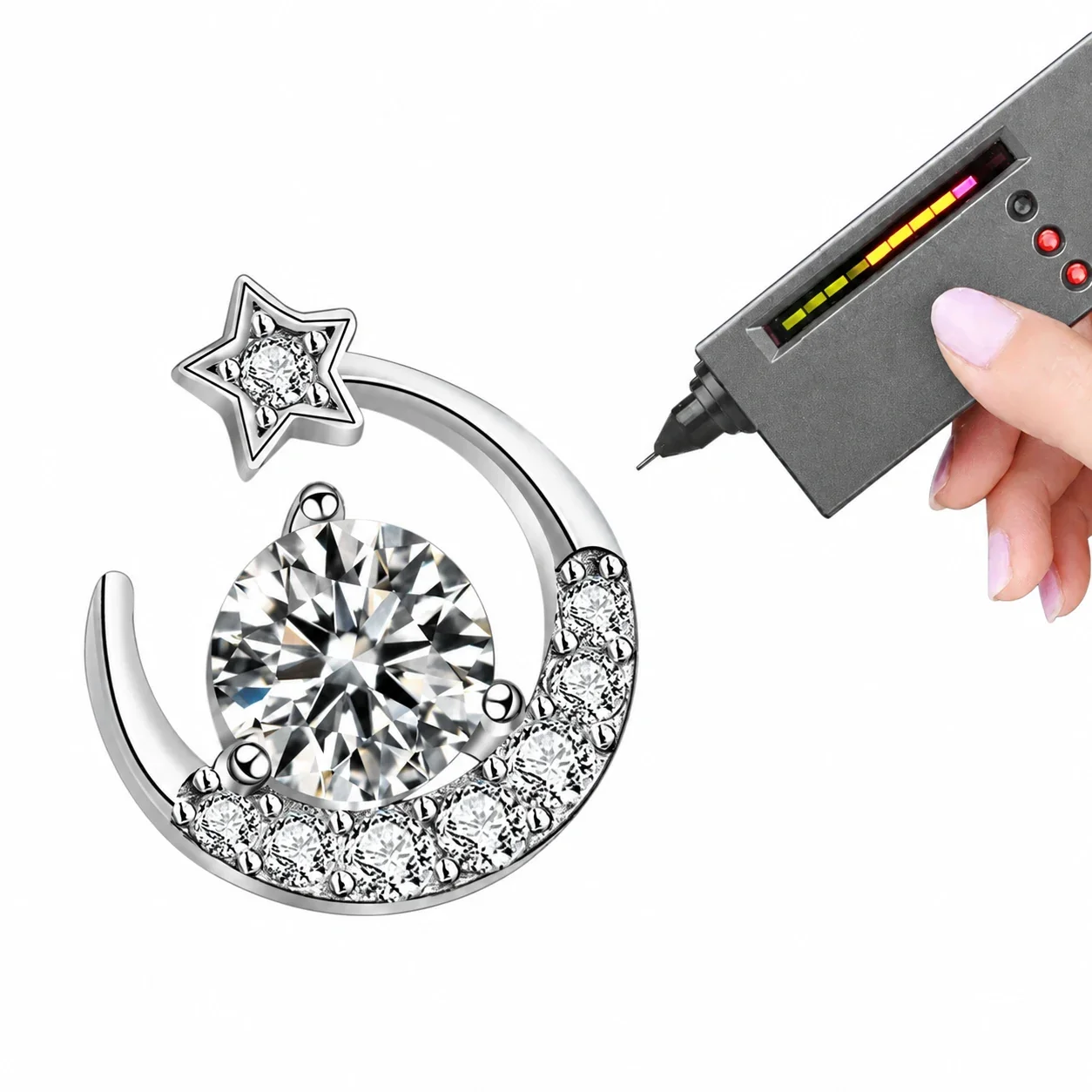 Celestial 925 Sterling Silver Pave Crescent Star Stud Earrings