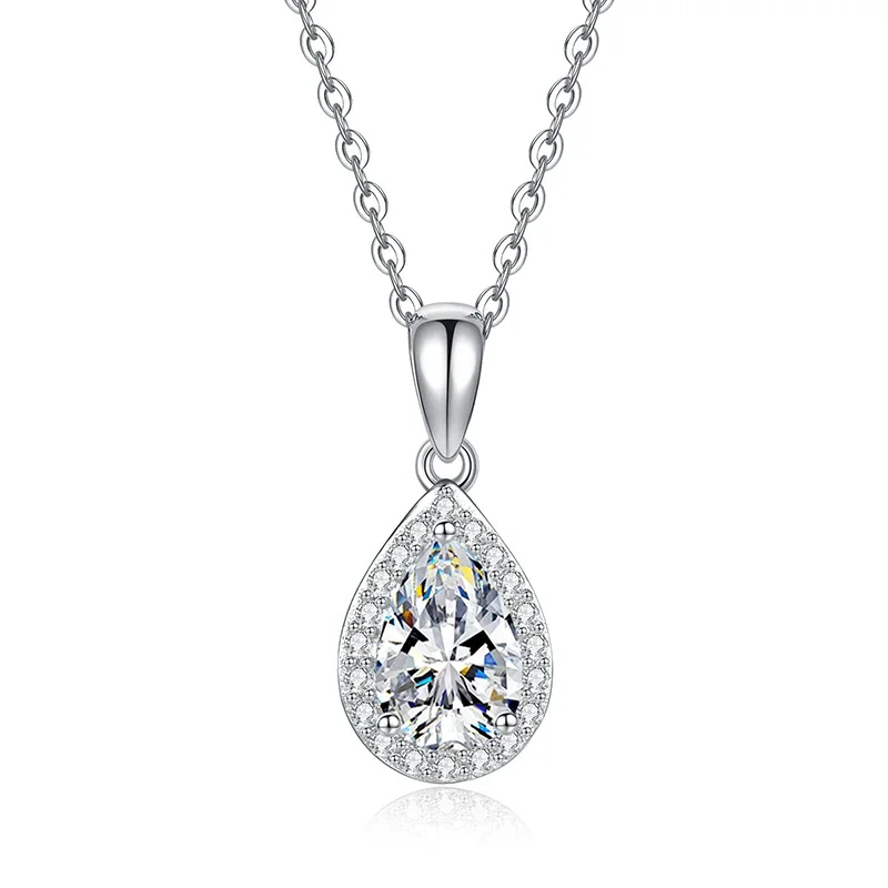 Luminous Pear-Cut Halo 925 Sterling Silver Pendant Necklace