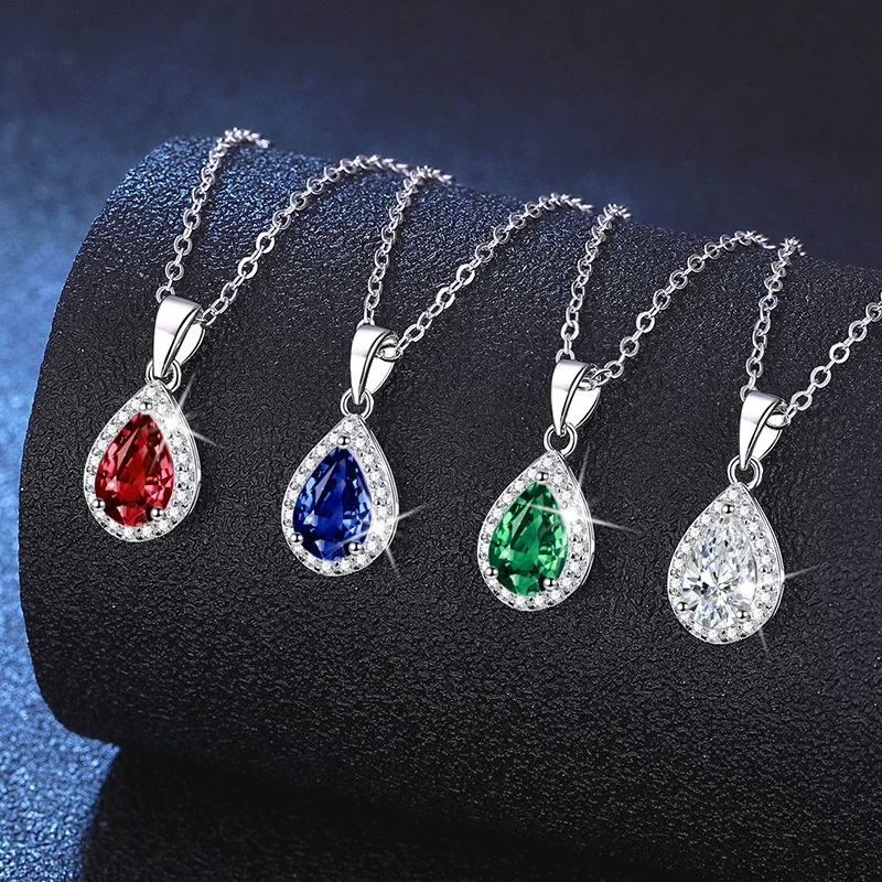 Luminous Pear-Cut Halo 925 Sterling Silver Pendant Necklace