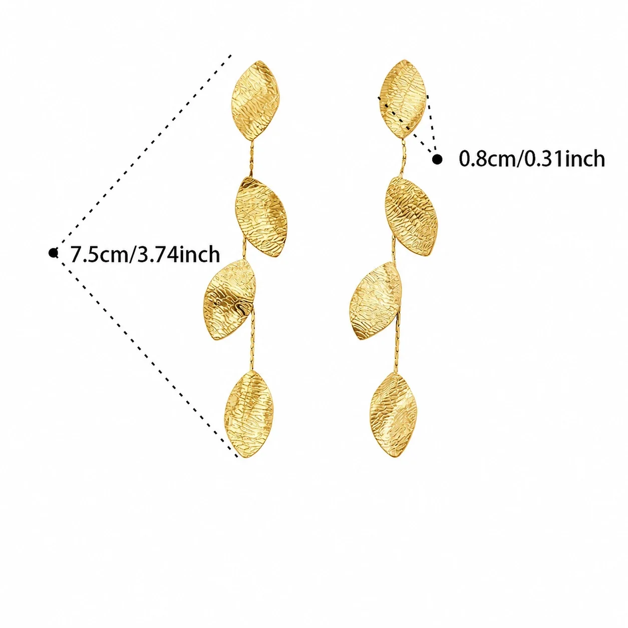 Radiant Hammered Leaf Fringe Stainless Steel Jewelry Set - Gold Leaf