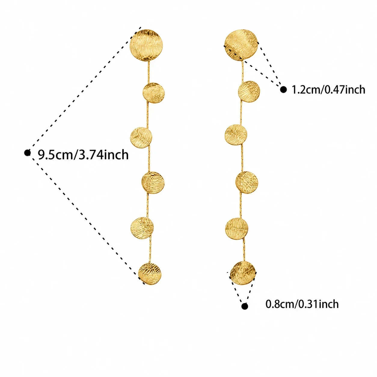 Radiant Hammered Leaf Fringe Stainless Steel Jewelry Set - Gold Round