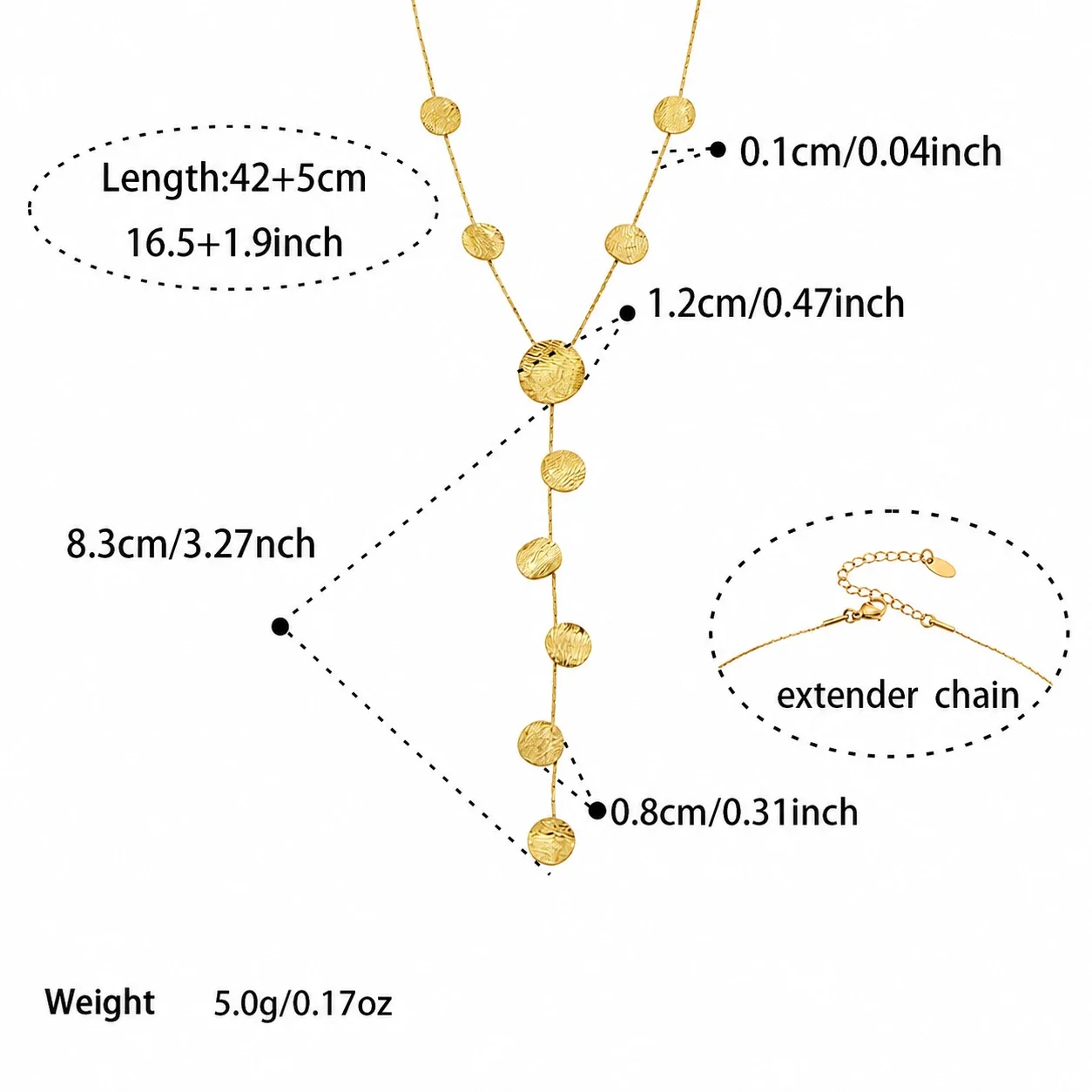 Radiant Hammered Leaf Fringe Stainless Steel Jewelry Set - Gold Round 42+5 cm