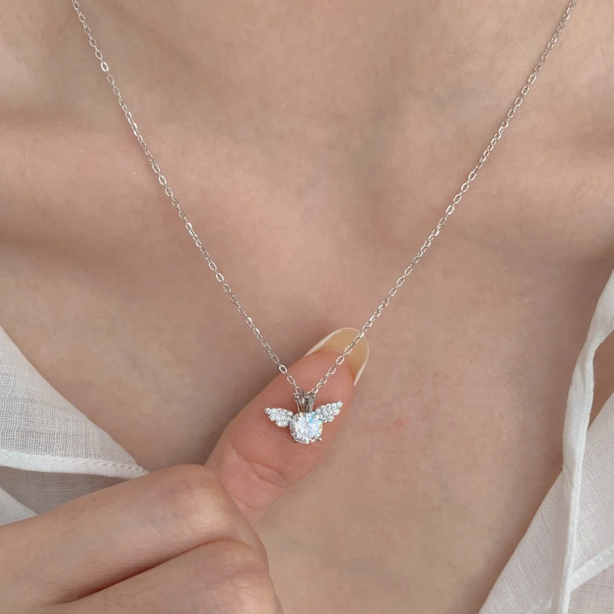 Delicate Crown Wing 925 Sterling Silver Crystal Necklace