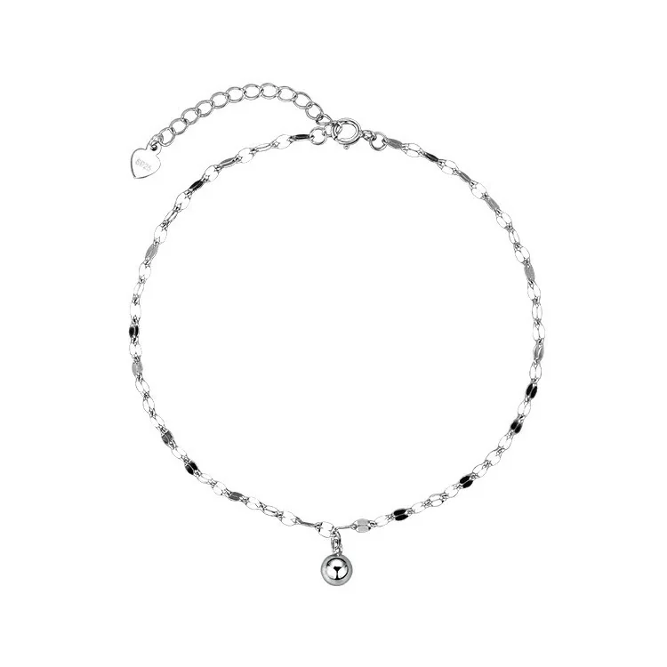 Delicate 925 Sterling Silver Faceted Link Bell Anklet