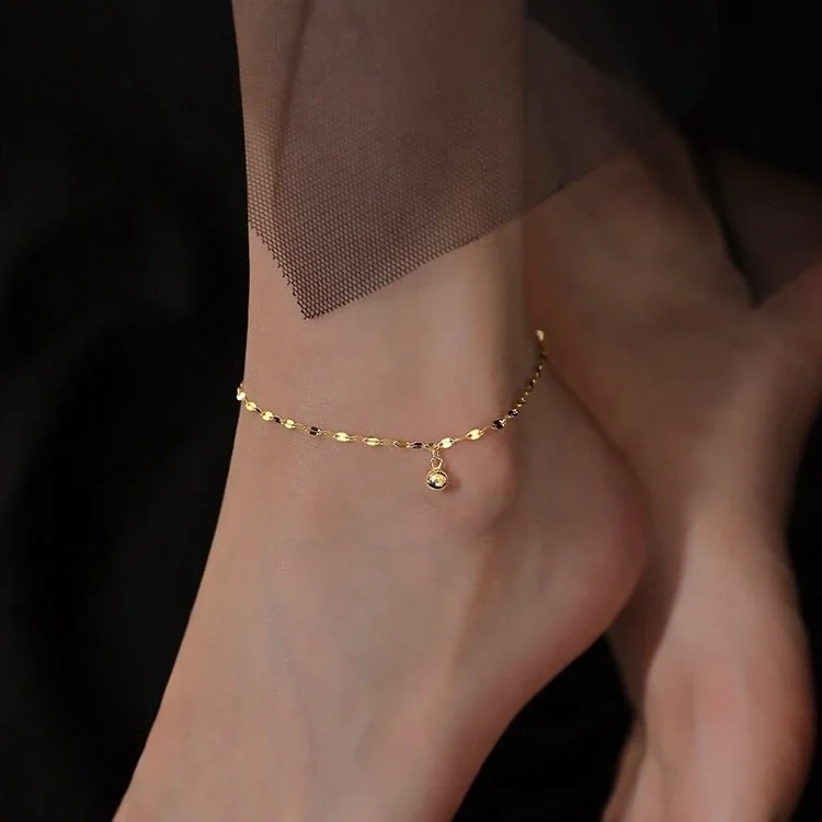 Delicate 925 Sterling Silver Faceted Link Bell Anklet