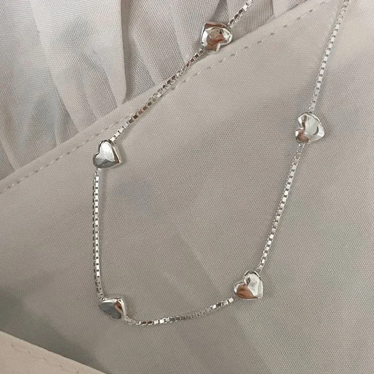 Polished Five-Heart Box Chain 925 Sterling Silver Bracelet