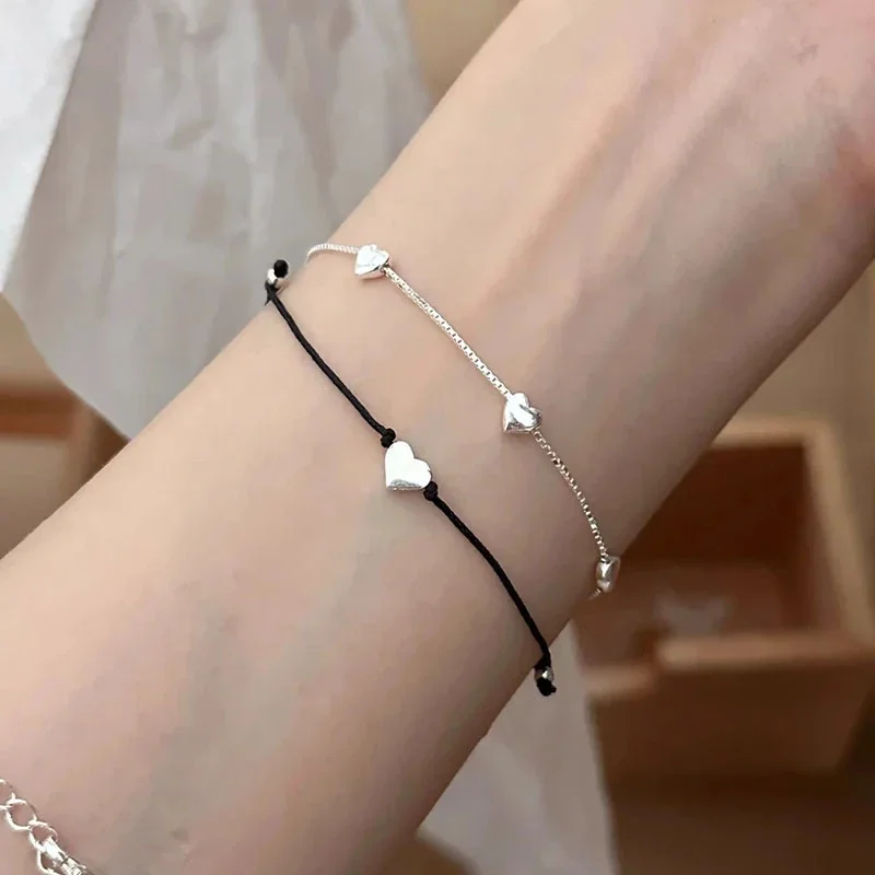 Polished Five-Heart Box Chain 925 Sterling Silver Bracelet