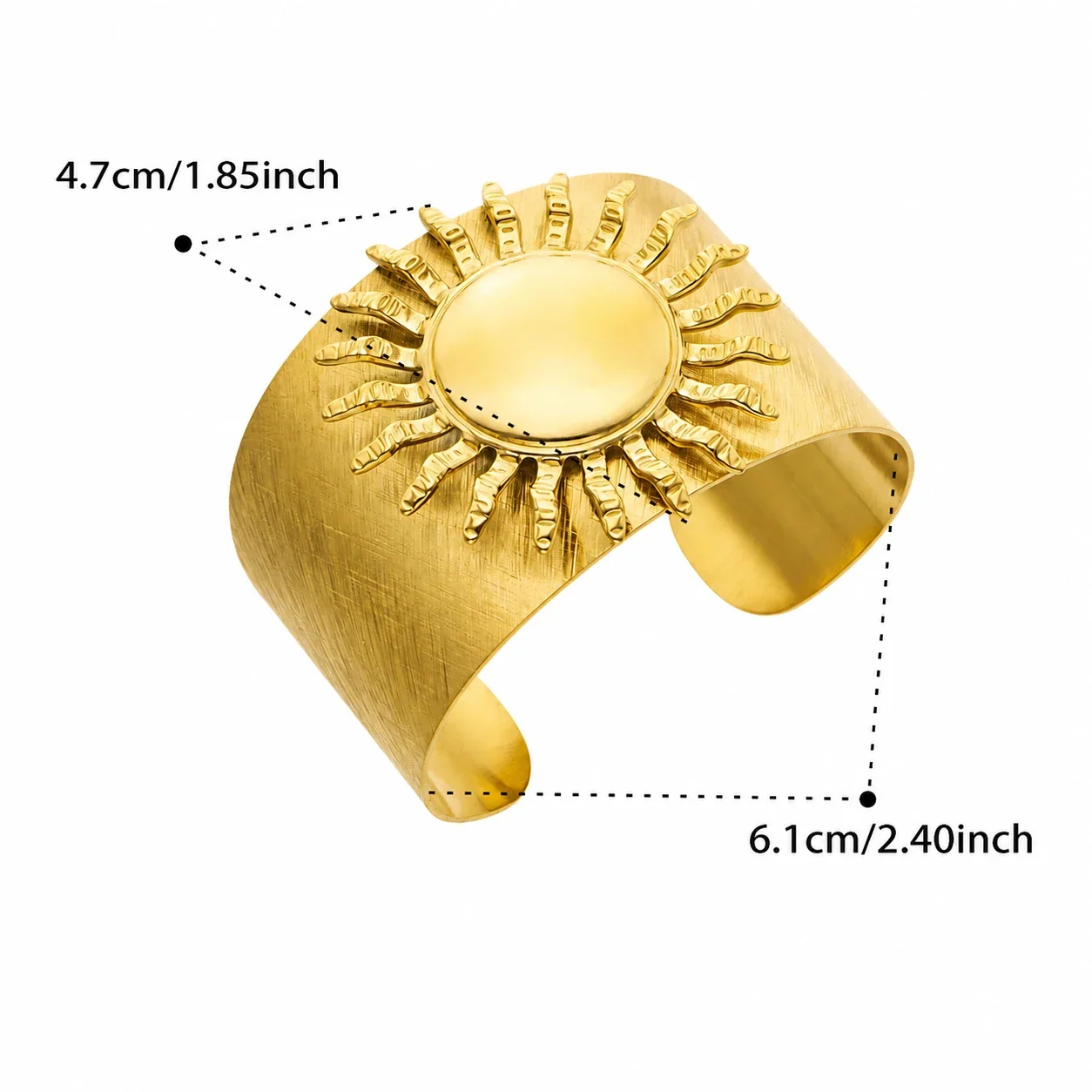 Radiant Sunburst Wide Gold-Plated Stainless Steel Bangle - Gold Smooth Sun