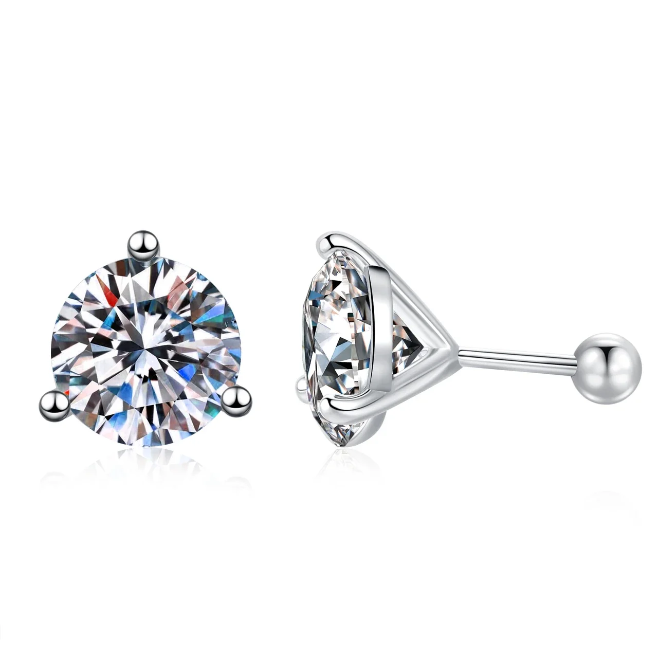 Brilliant Round Three-Prong 925 Sterling Silver Stud Earrings