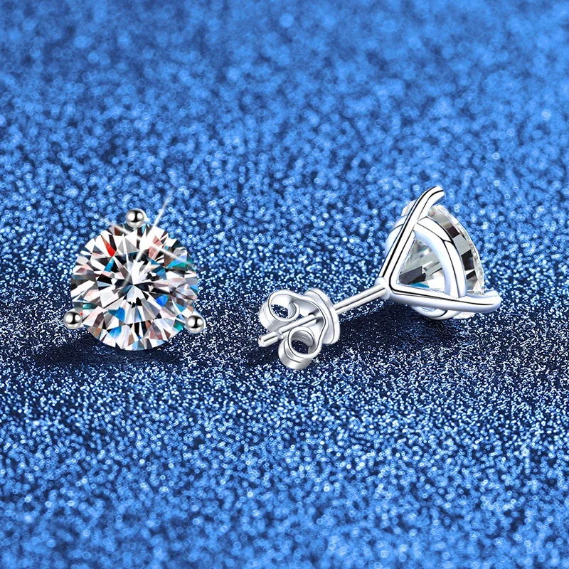 Brilliant Round Three-Prong 925 Sterling Silver Stud Earrings