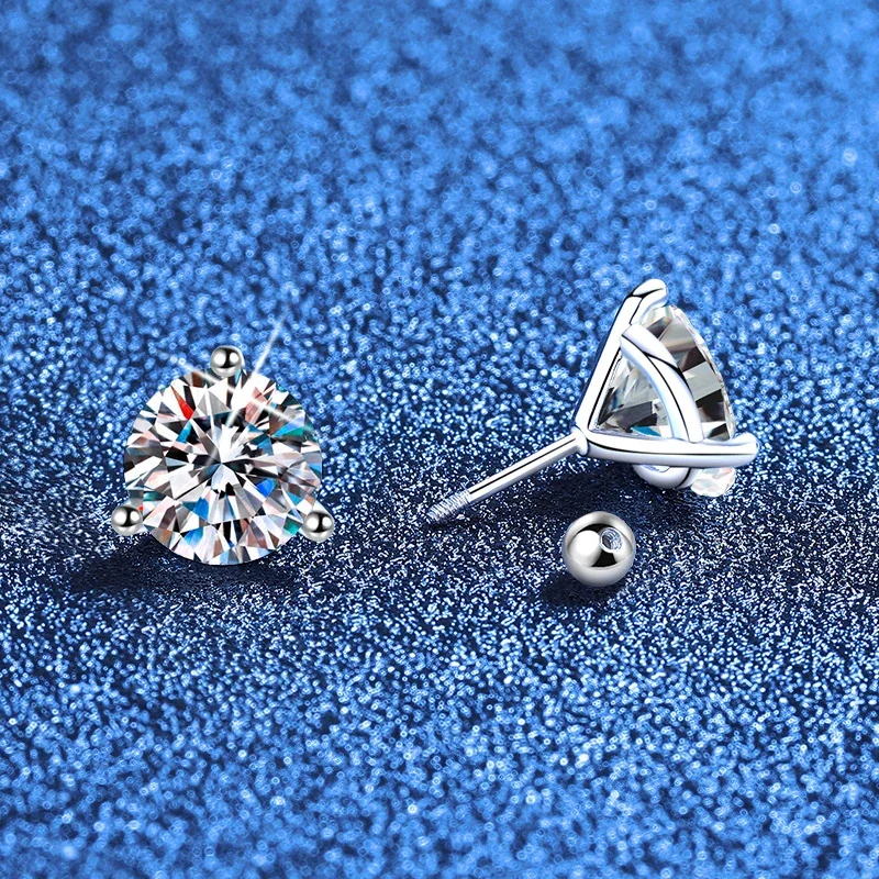 Brilliant Round Three-Prong 925 Sterling Silver Stud Earrings