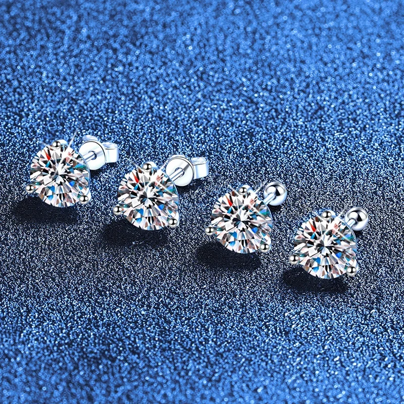Brilliant Round Three-Prong 925 Sterling Silver Stud Earrings