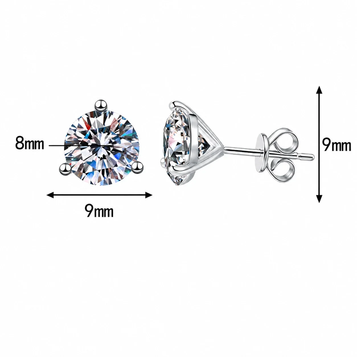 Brilliant Round Three-Prong 925 Sterling Silver Stud Earrings - Stud Moissanite