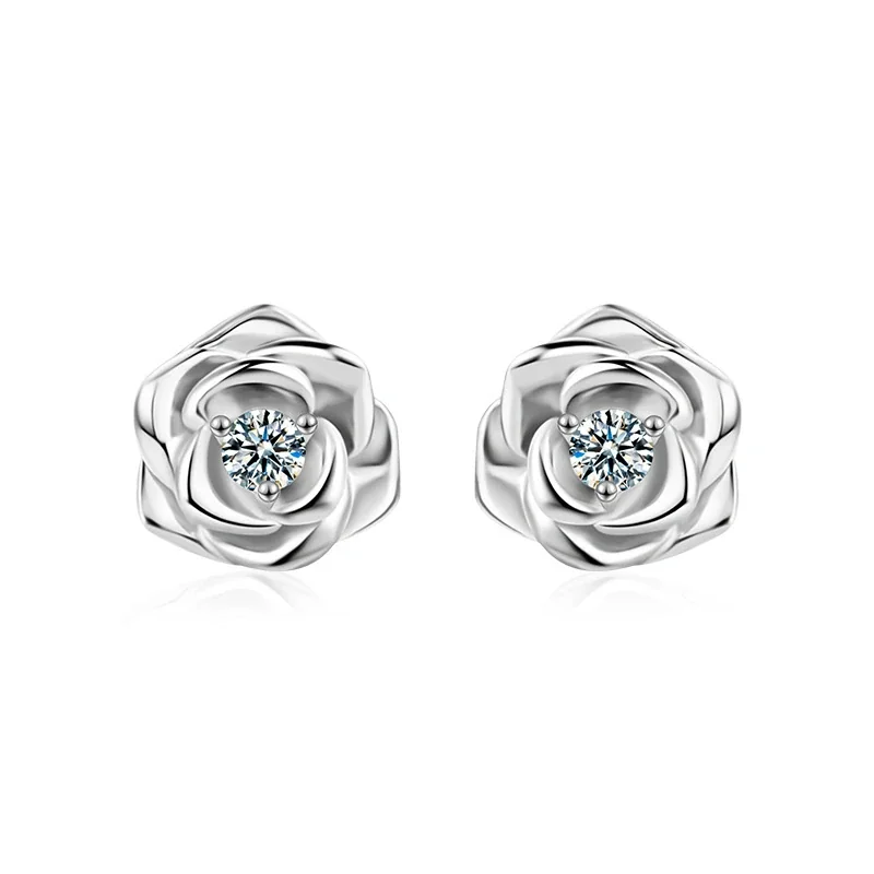 Sculptural 925 Sterling Silver Rose Moissanite Stud Earrings