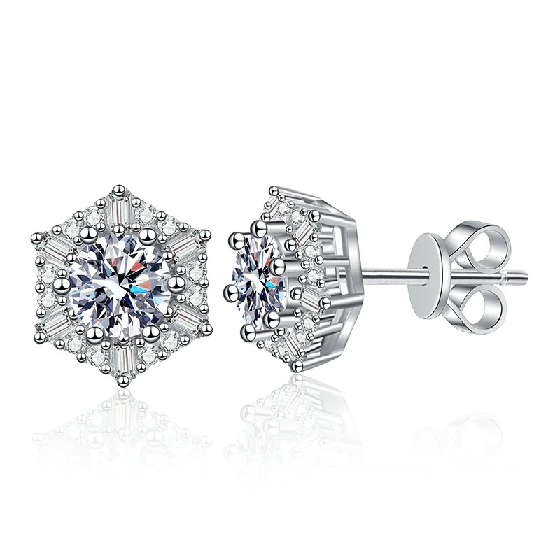 Radiant Hexagon Halo 925 Sterling Silver Stud Earrings
