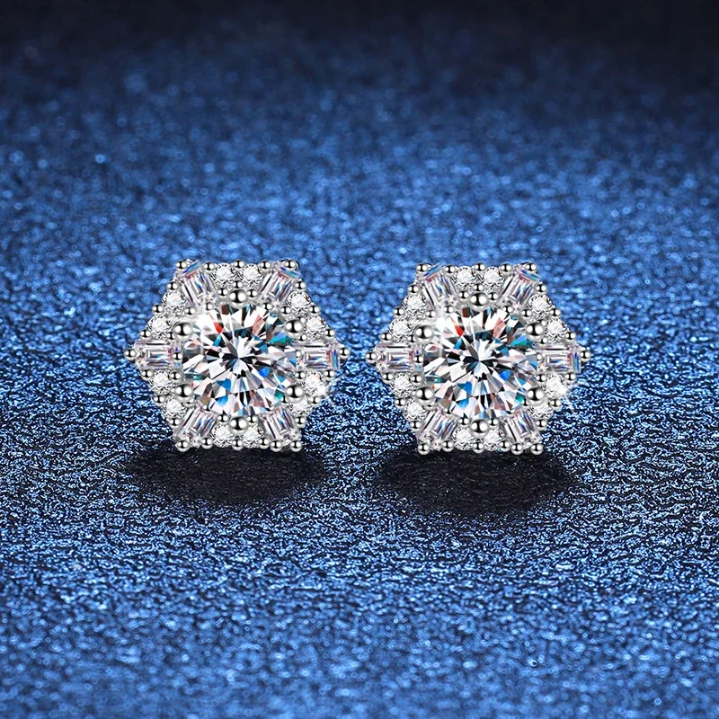 Radiant Hexagon Halo 925 Sterling Silver Stud Earrings