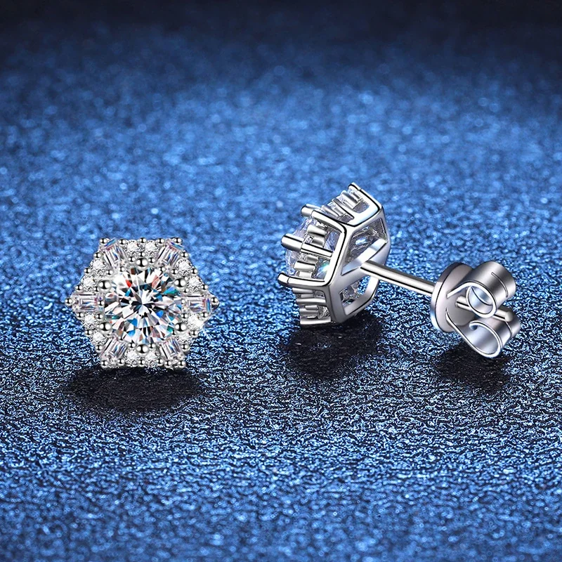 Radiant Hexagon Halo 925 Sterling Silver Stud Earrings
