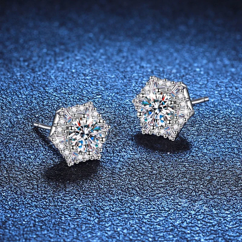 Radiant Hexagon Halo 925 Sterling Silver Stud Earrings