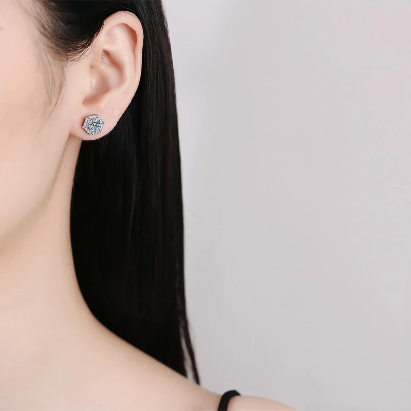 Radiant Hexagon Halo 925 Sterling Silver Stud Earrings