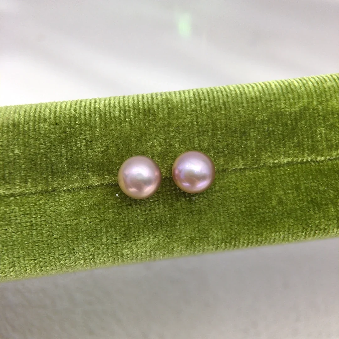 Lustrous Button Freshwater Pearl Post Stud Earrings - Pink Purple