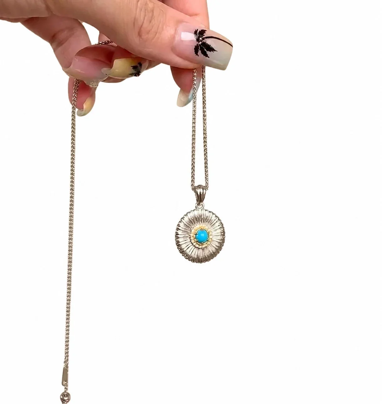 Radiant Silver-Plated Daisy Turquoise-Blue Bead Copper Necklace