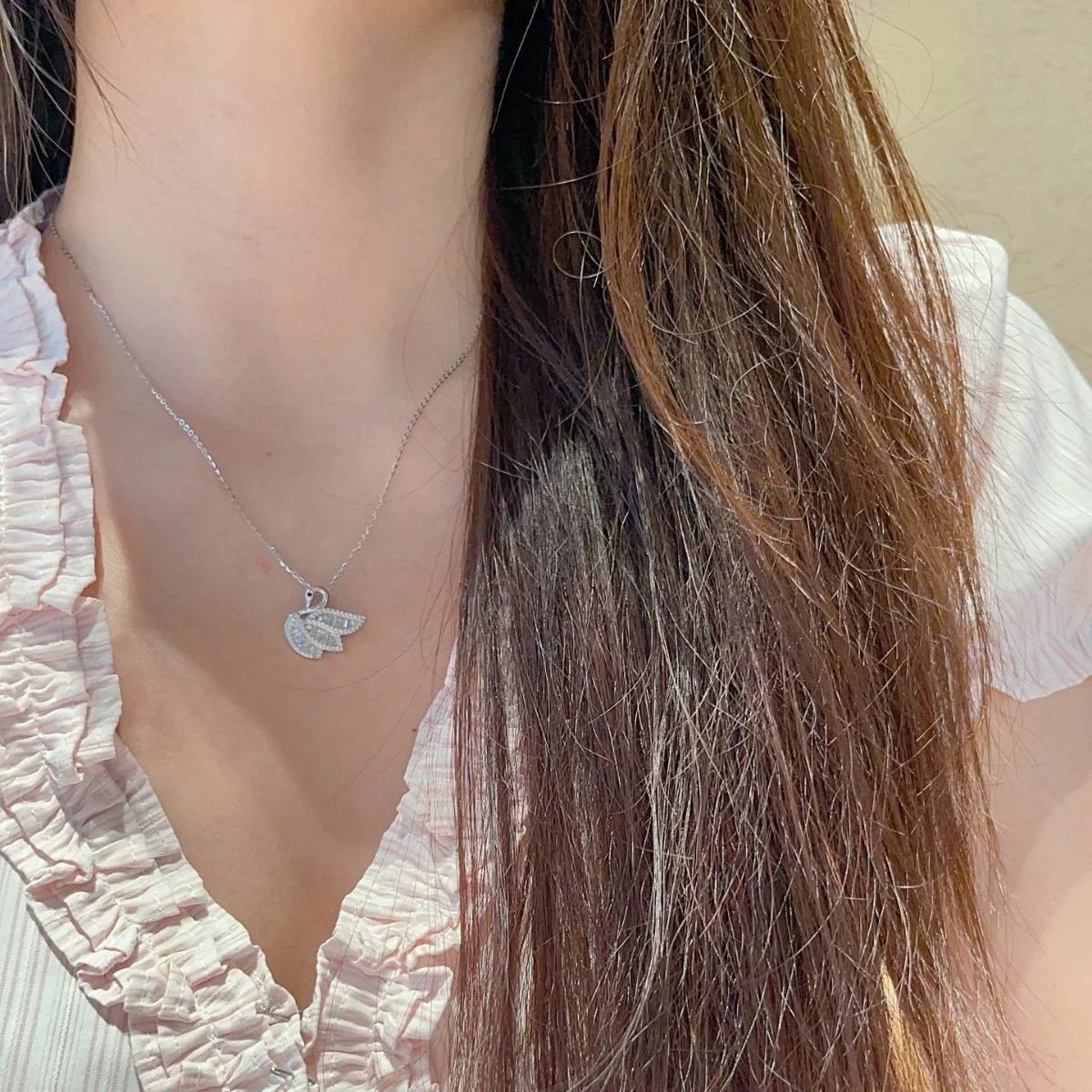 Graceful Swan 925 Sterling Silver Baguette Pavé Necklace