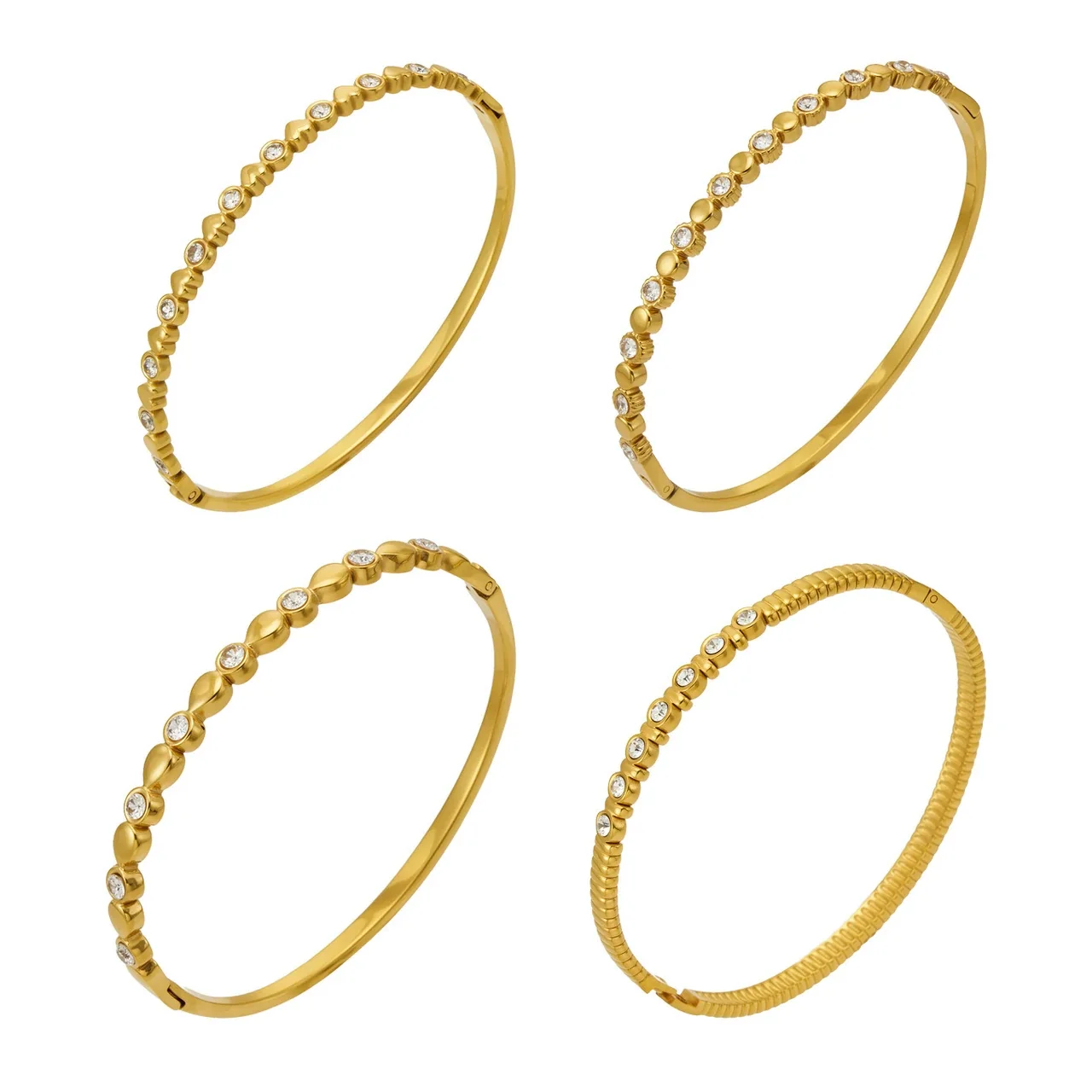 Radiant 18K Gold-Plated Bezel CZ Ribbed Bangle