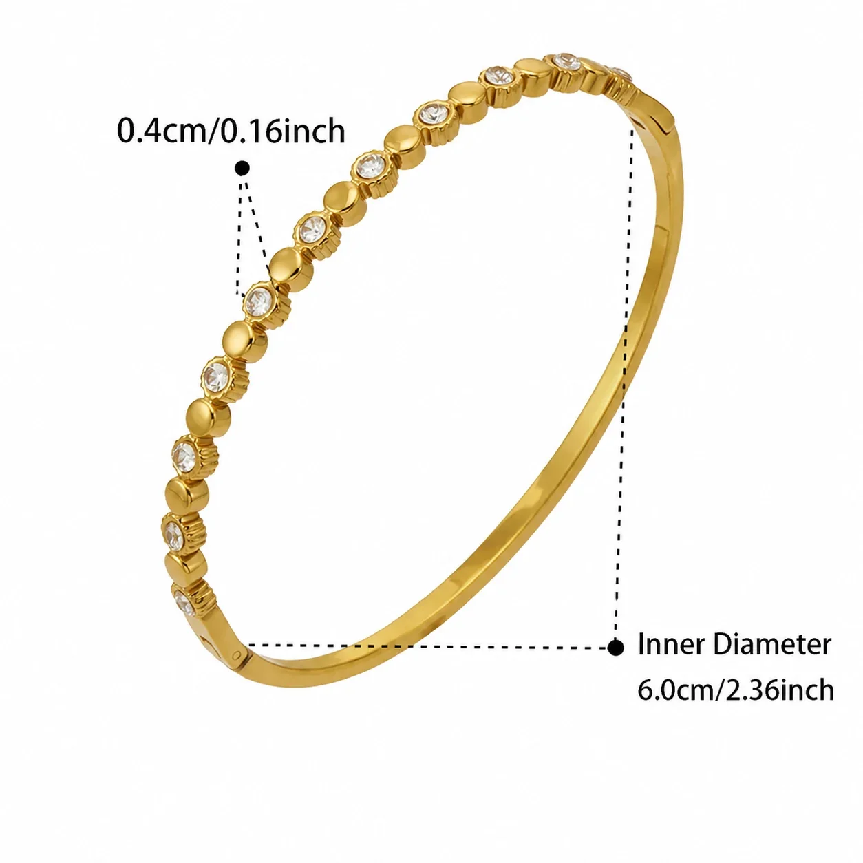 Radiant 18K Gold-Plated Bezel CZ Ribbed Bangle - Gold Round CZ