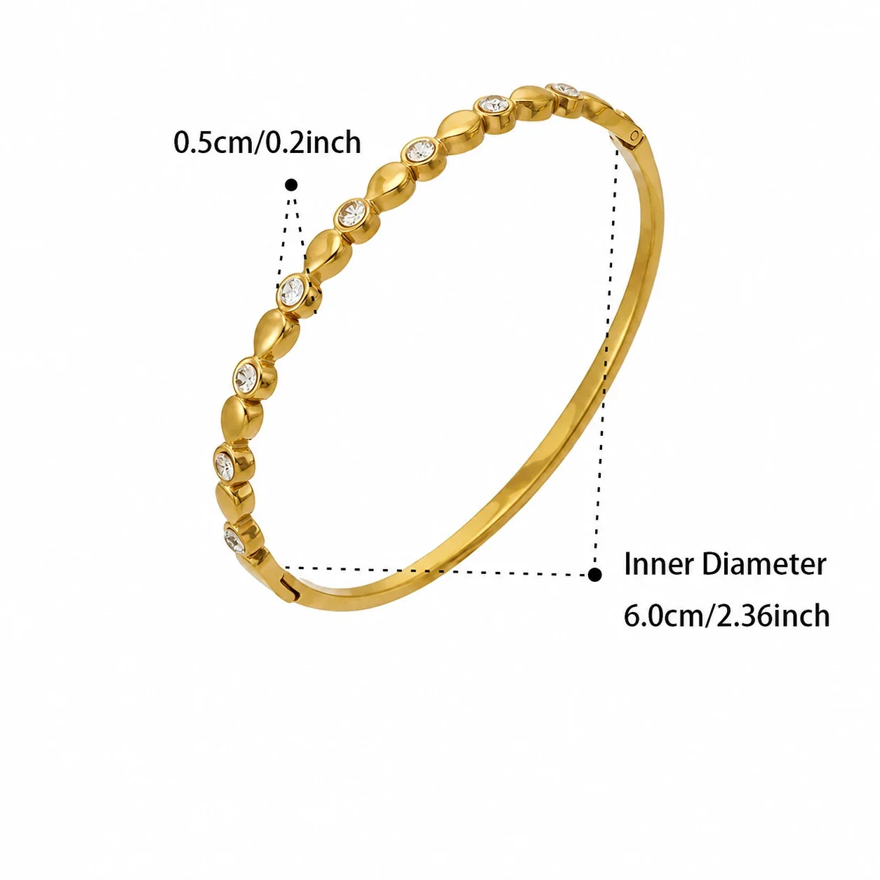 Radiant 18K Gold-Plated Bezel CZ Ribbed Bangle - Gold Teardrop CZ
