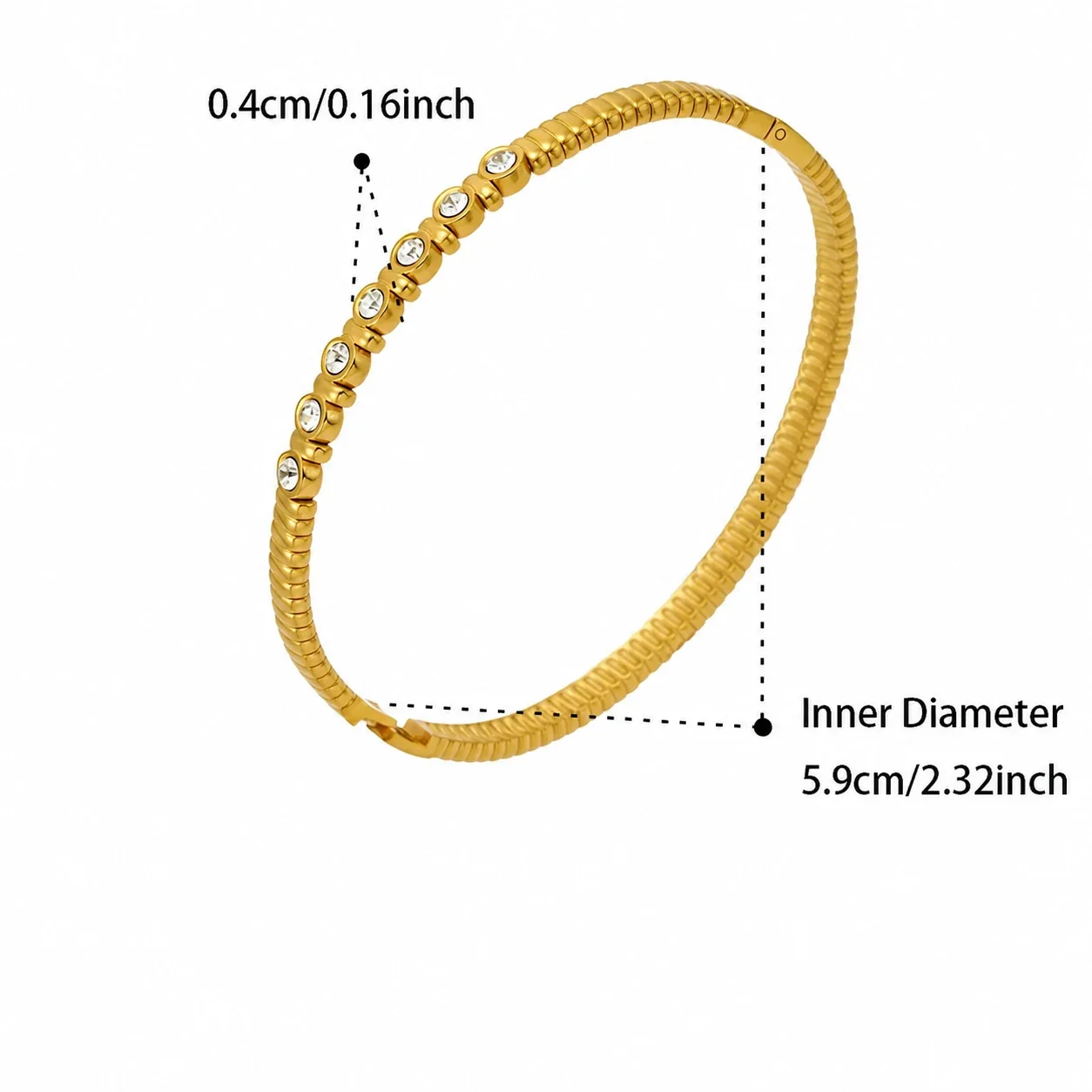 Radiant 18K Gold-Plated Bezel CZ Ribbed Bangle - Gold Ribbed CZ