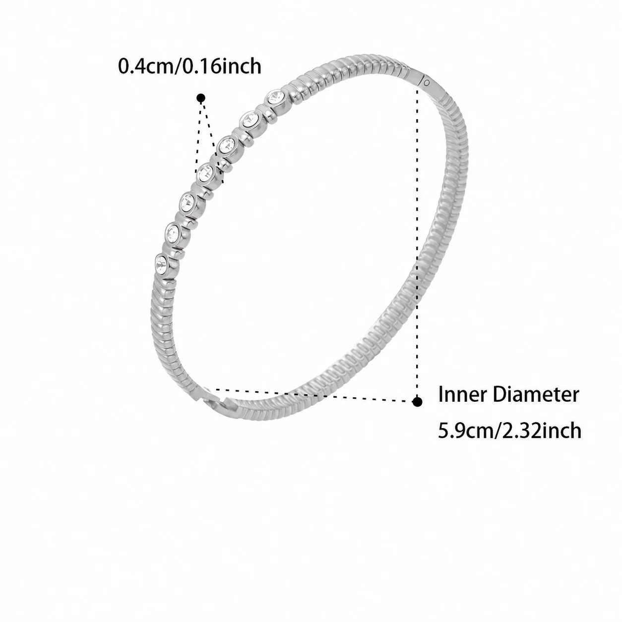 Radiant 18K Gold-Plated Bezel CZ Ribbed Bangle - Silver Ribbed CZ