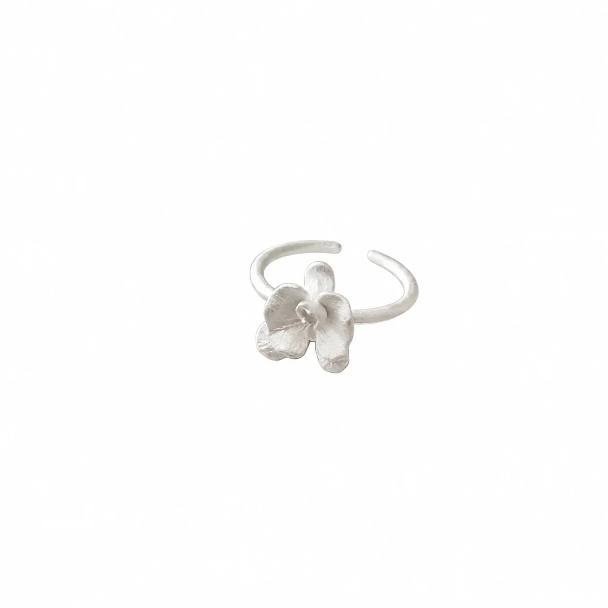 Sculptural 925 Sterling Silver Five-Petal Flower Open Ring