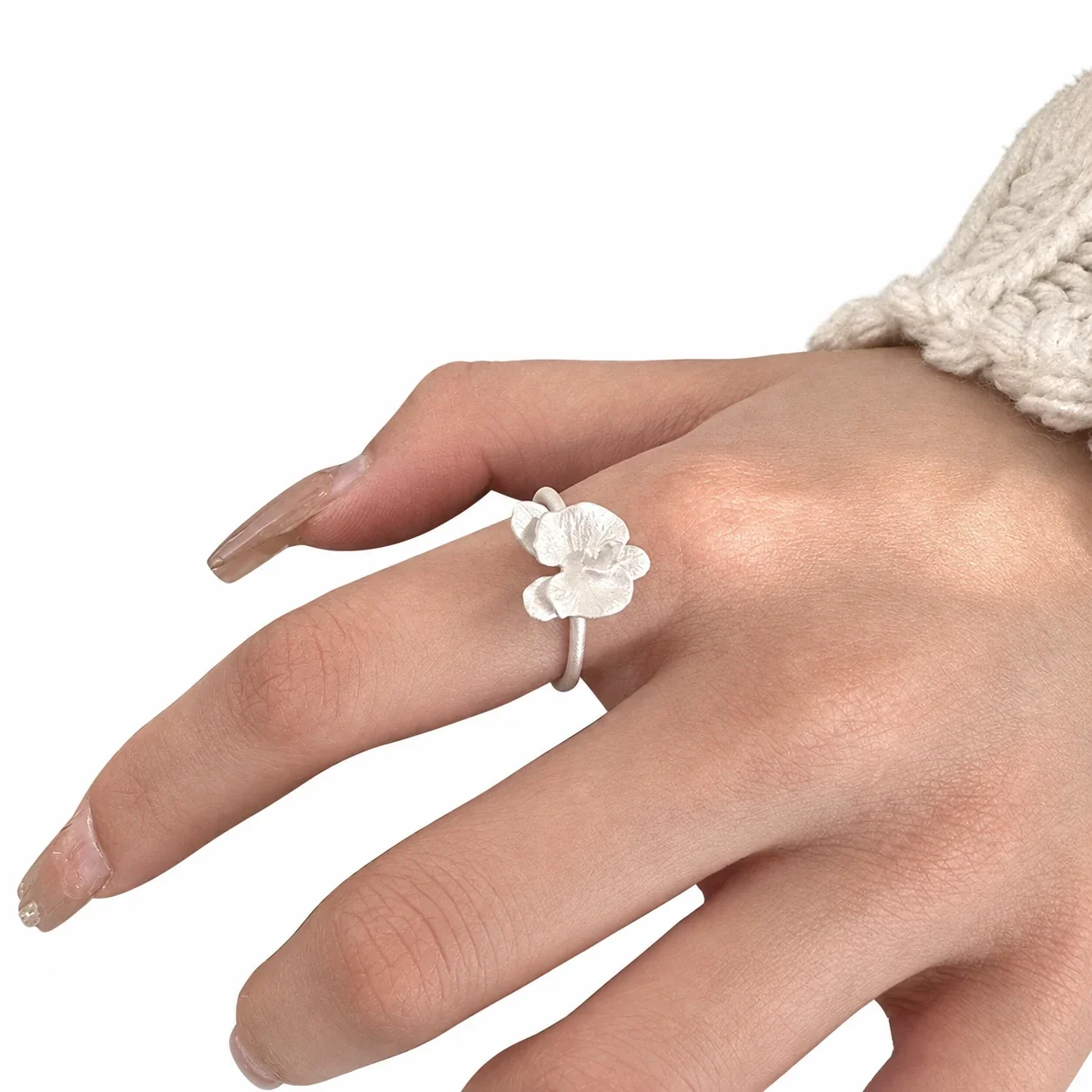 Sculptural 925 Sterling Silver Five-Petal Flower Open Ring