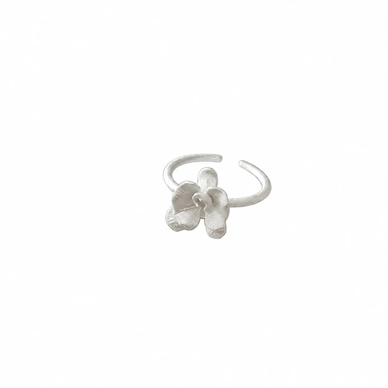 Sculptural 925 Sterling Silver Five-Petal Flower Open Ring - Silver