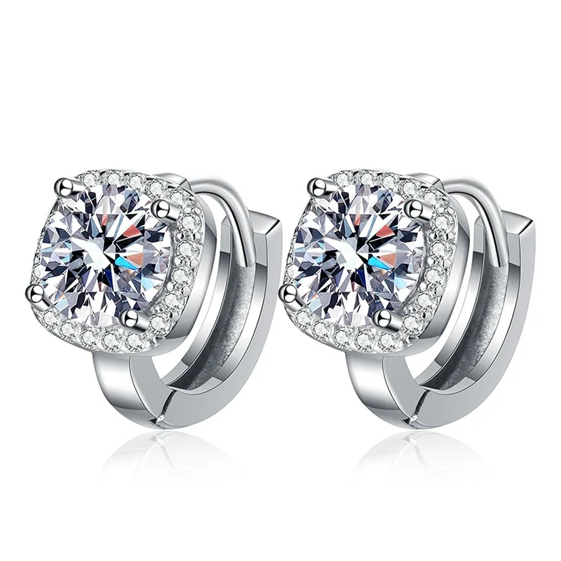Radiant Round Moissanite Halo 925 Sterling Silver Huggie Earrings