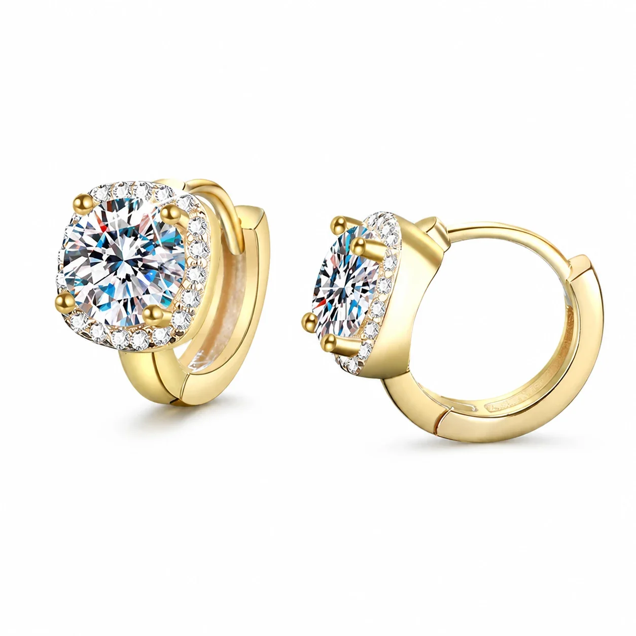 Radiant Round Moissanite Halo 925 Sterling Silver Huggie Earrings