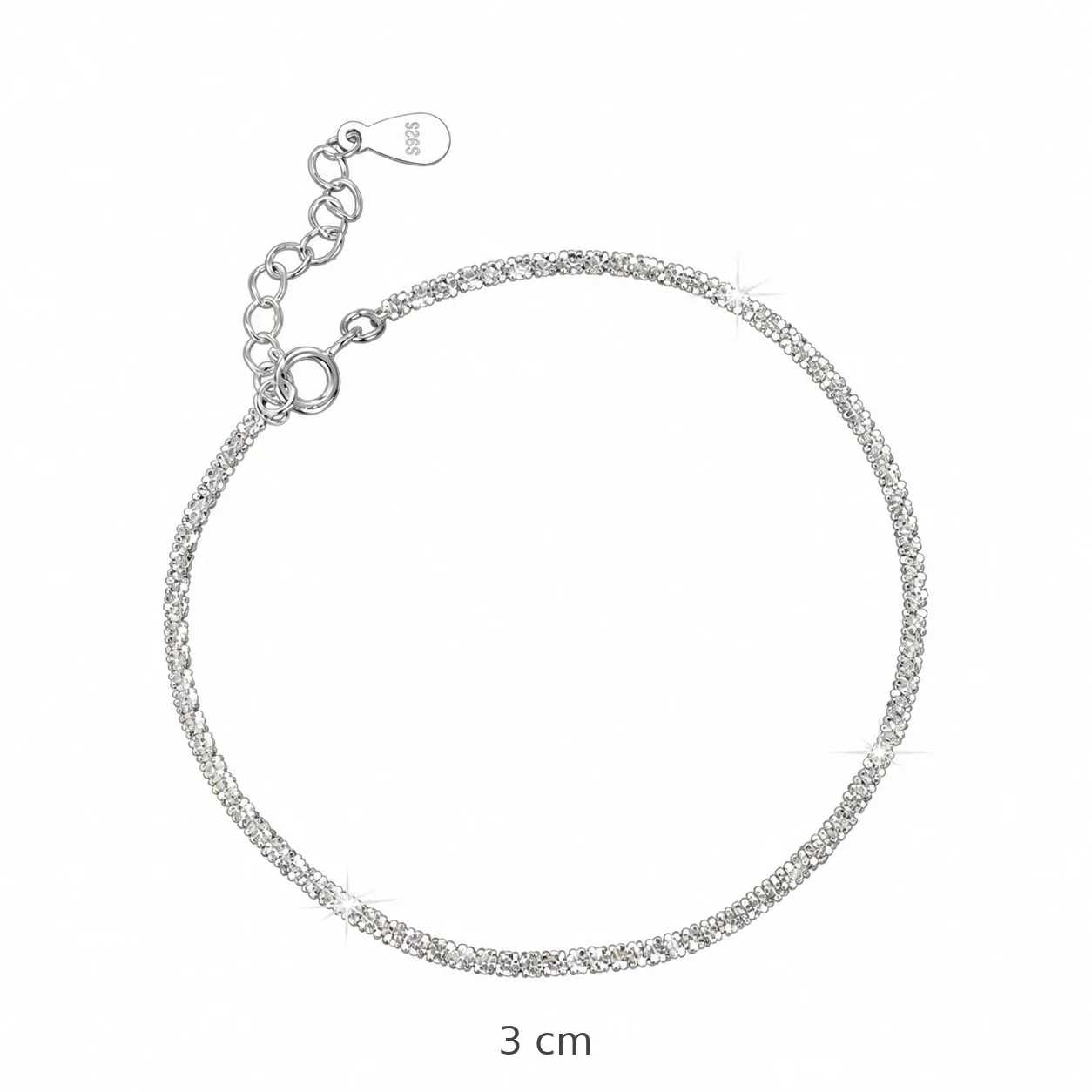 Starlit 925 Sterling Silver Pavé Chain Anklet - Bracelet · 16 + 3 cm