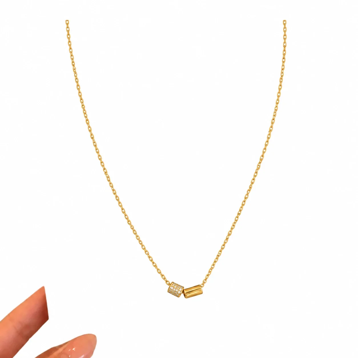 Minimalist Gold-Plated Copper Pavé Bead Tube Necklace