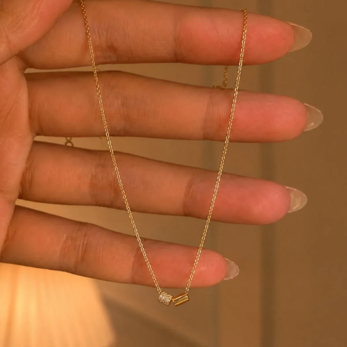 Minimalist Gold-Plated Copper Pavé Bead Tube Necklace